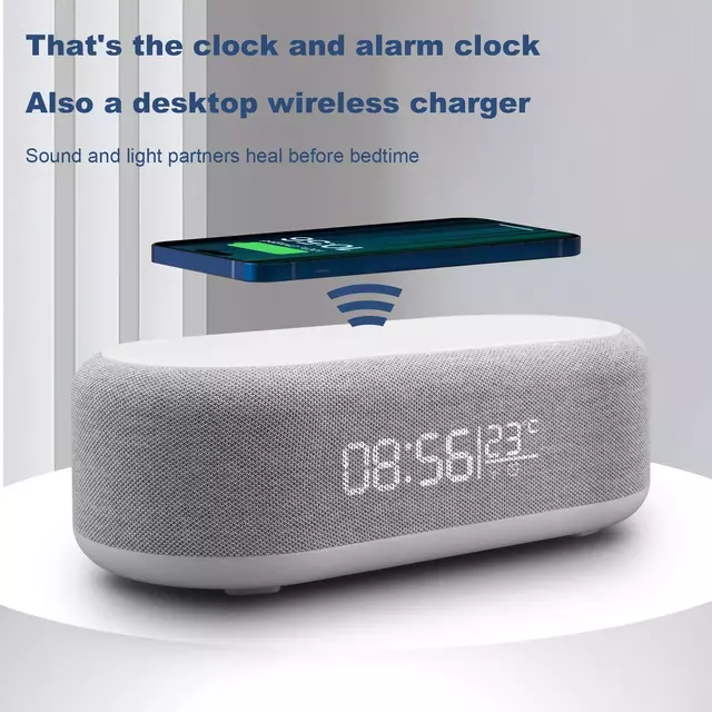 Carregador Wireless com Relógio, Alarme e Luz Noturna para Celulares Compatíveis com Carregamento por Indução Qi