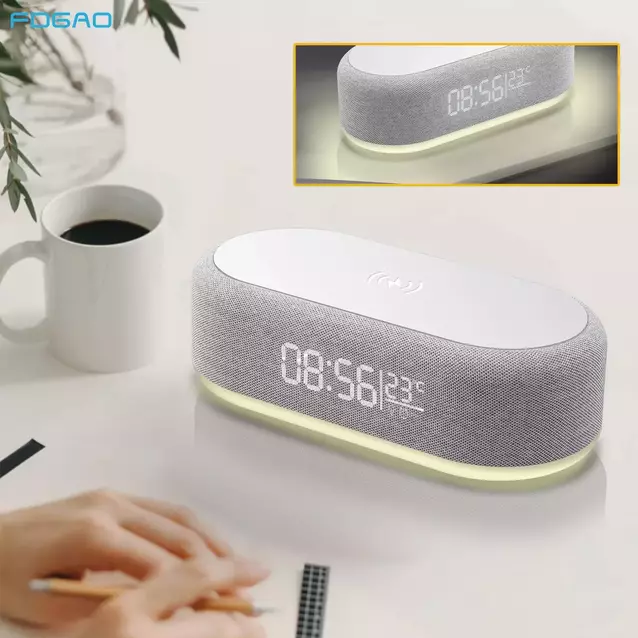 Carregador Wireless com Relógio, Alarme e Luz Noturna para Celulares Compatíveis com Carregamento por Indução Qi
