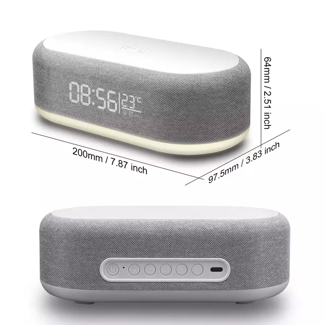 Carregador Wireless com Relógio, Alarme e Luz Noturna para Celulares Compatíveis com Carregamento por Indução Qi